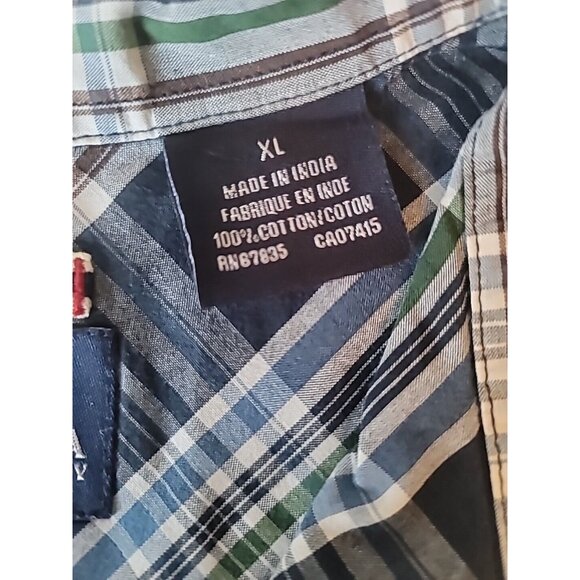 Nautica Jeans Co Men Blue Green Plaid Shirt Short Sleeve Pocket Button Up Sz XL - Picture 12 of 16